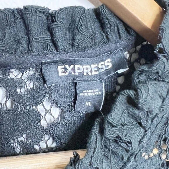 New with Tags Expess Women's Lace Puff Long Sleeve Top Black Mock Neck Blouse - Picture 13 of 16